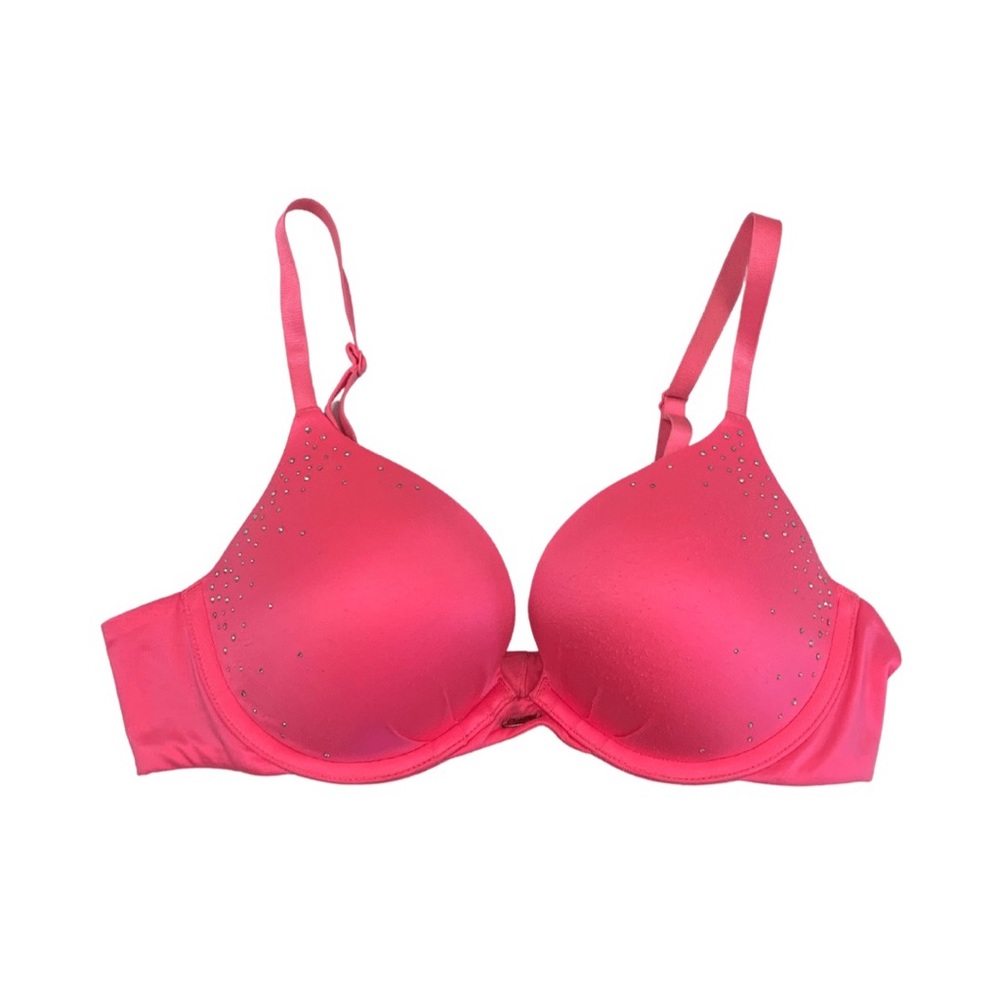 Victoria’s Secret Hot Pink Fabulous Plunge Push Up Bra w/ Rhinestone Sparkles